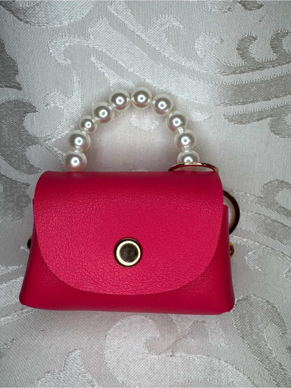 New Pearl-Handle Mini Bag Keychain bag charm in Hot Pink